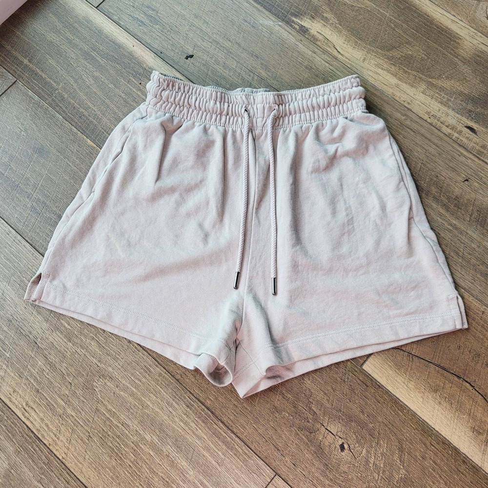 HM Basics Womens XS Beige Sweat Shorts Elastic Drawstring Waist Pockets